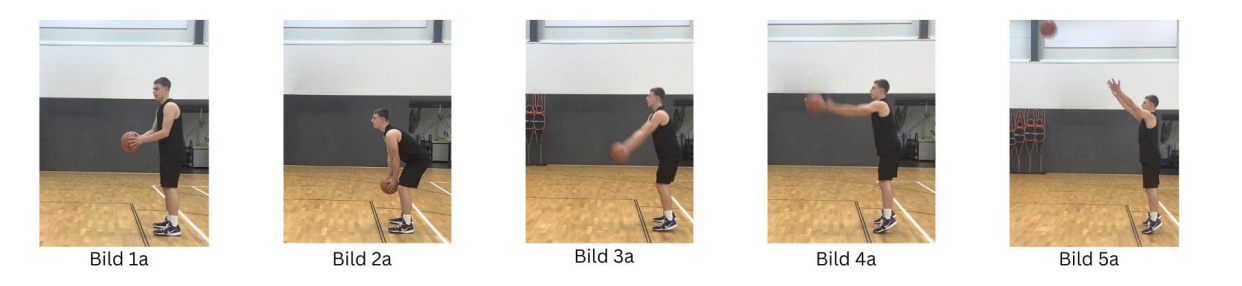Person führt in fünf Bildern eine Basketballwurfbewegung aus.